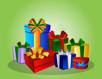 绿色背景的彩色礼品盒背景图片