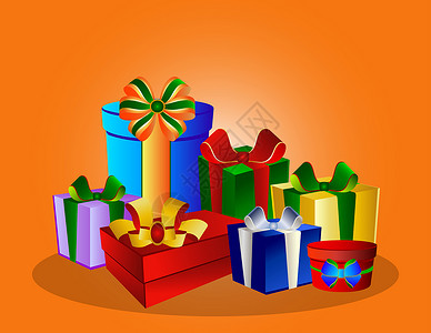 彩色礼品盒礼物插图生日礼物盒丝带墙纸盒子阴影背景图片