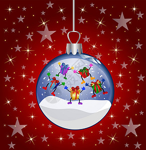 圣诞节玻璃球 带跳跃礼物墙纸框架星星雪花插图背景图片