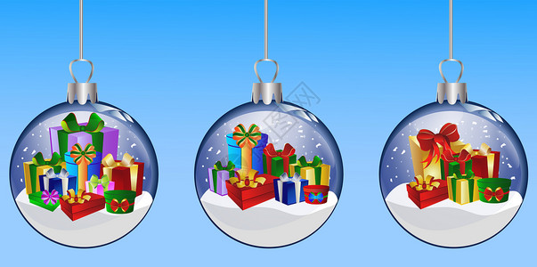 带有礼物的圣诞节玻璃球插图 B墙纸雪花星星框架背景图片