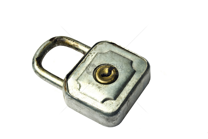 旧挂锁古董腐蚀安全秘密钥匙金属棕色白色图片