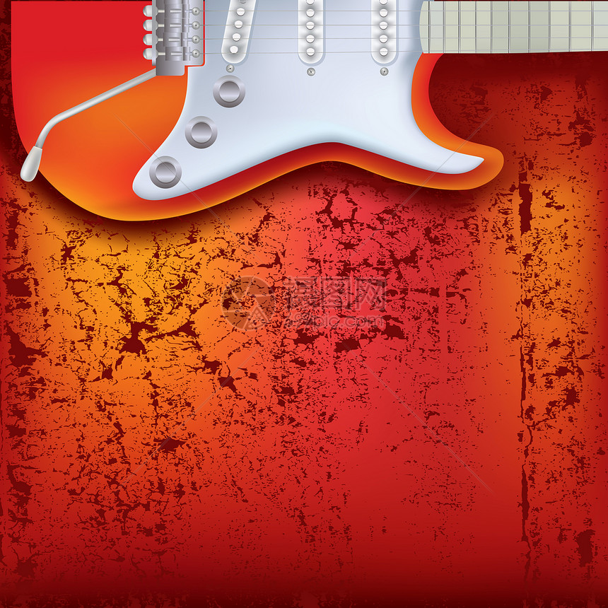 抽象的红色背景电动吉他图片