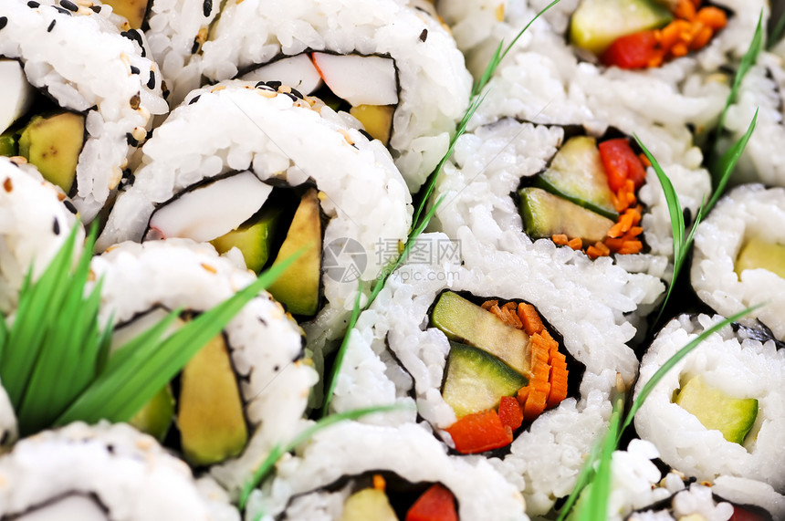 寿司盘情调宏观蔬菜美食异国食物芝麻食品服务海鲜图片