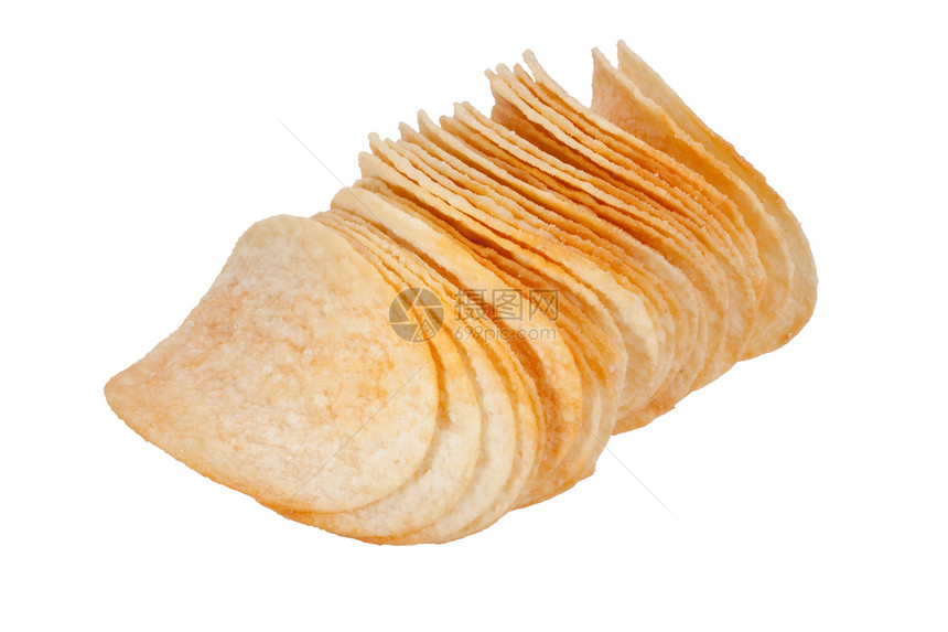 土豆薯片黄色圆形噼啪食物芯片营养油炸金子白色图片