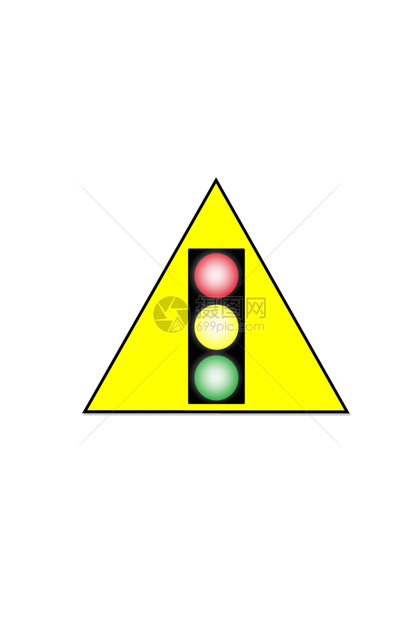 交通信号牌警告道路黑色安全红色黄色运输场景绿色金属图片