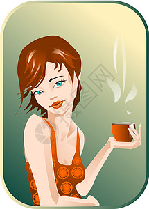 喝绿豆汤的女孩咖啡娱乐喜悦午餐餐厅插图广告午休女士休息乐趣设计图片