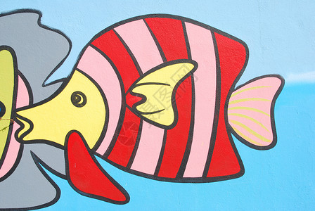 墙壁海主题动物街道海洋生活艺术绘画背景图片
