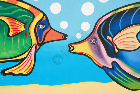 画鱼白板素材墙壁海主题街道生活海洋绘画艺术动物背景