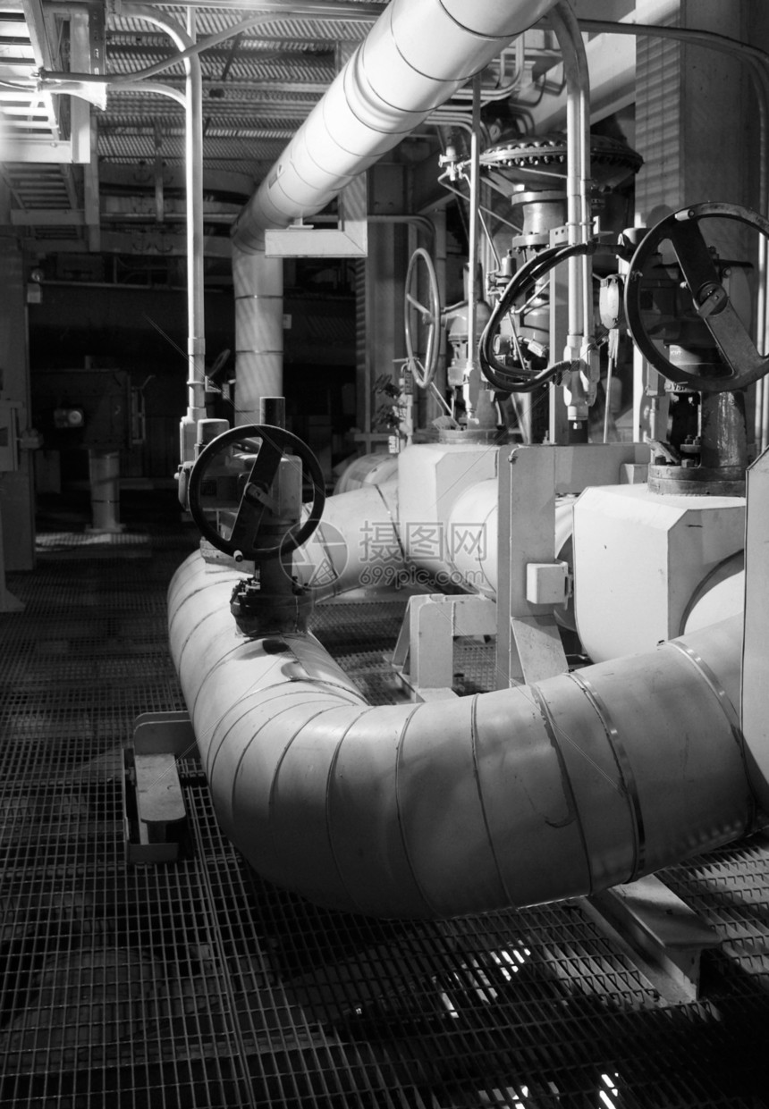 工业冷却系统植物阀门工厂气候黑与白加工活力管道管子图片