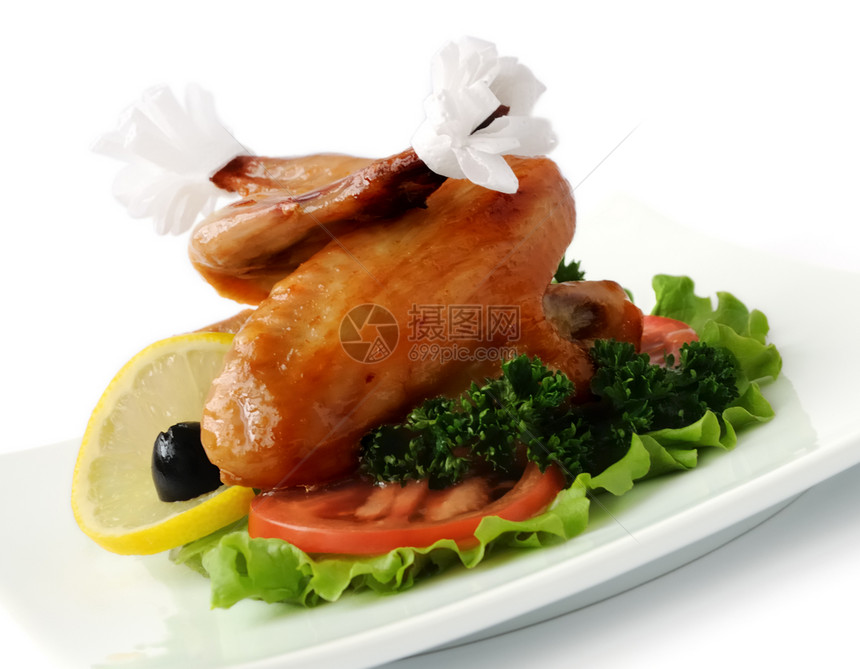 鸡翅小吃美食红皮油炸柠檬午餐香菜图片