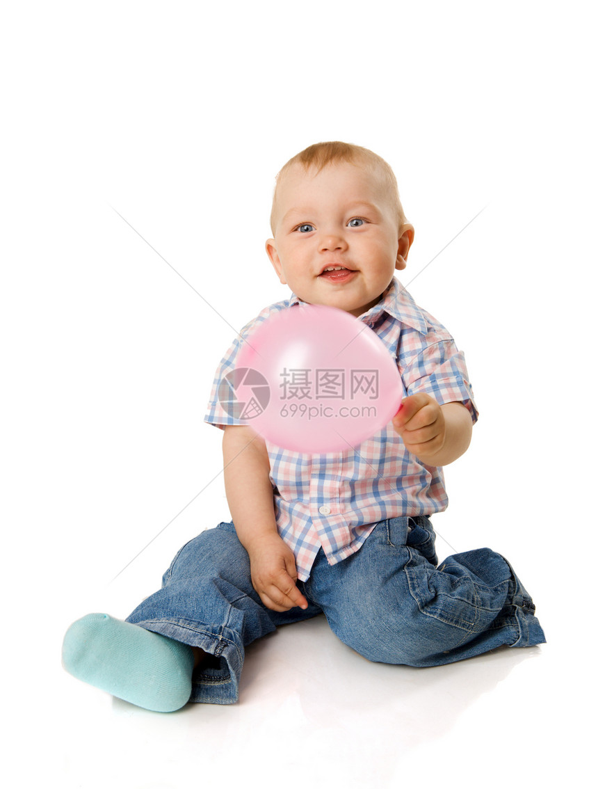 带气球的男孩沉思幸福婴儿愿望白色专注活动儿童休闲孩子图片