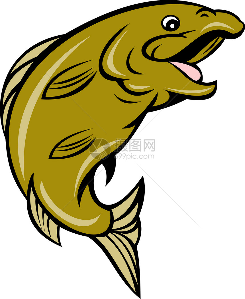 卡通鳟鱼跳跃边海洋生物插图卡通片图片