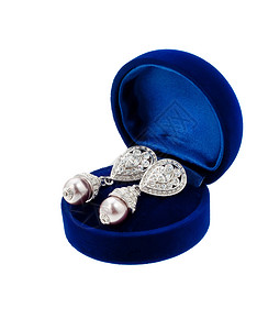 工业钻石素材蓝色现装箱内耳塞珍珠诀窍钻石金属手镯手工业装饰品珠宝宝石工作背景