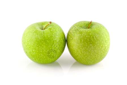 绿苹果奶奶白色健康小吃食物水果绿色背景图片