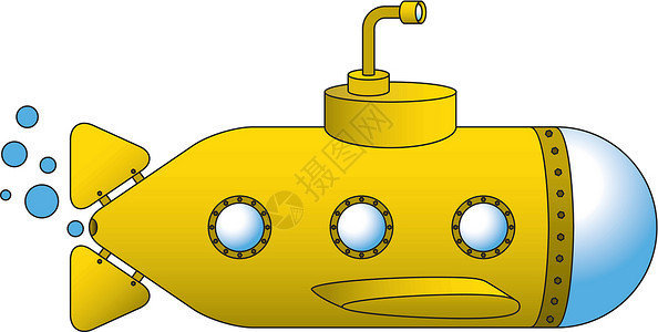 黄色潜水艇白色插图潜艇运输蓝色气泡背景图片