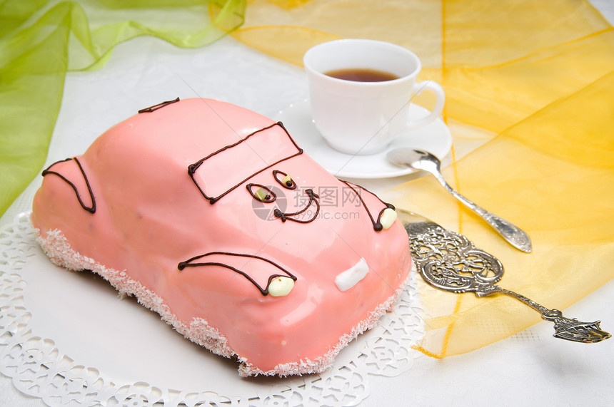 鸡蛋糕加咖啡食物粉色甜点手工可可盘子烘烤面包庆典餐厅图片