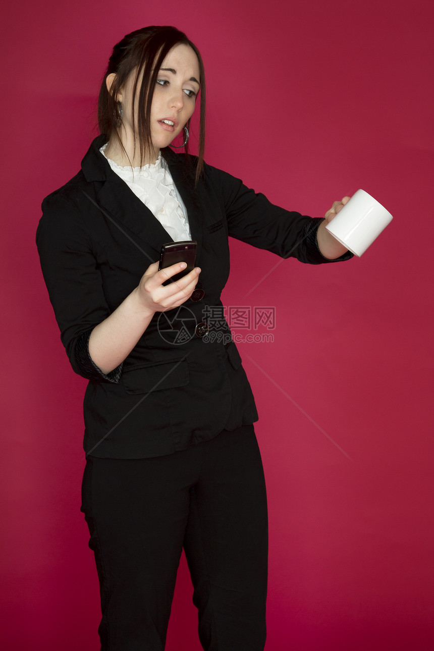 是空的咖啡电话商业幸福女士成功商务细胞白色工作图片