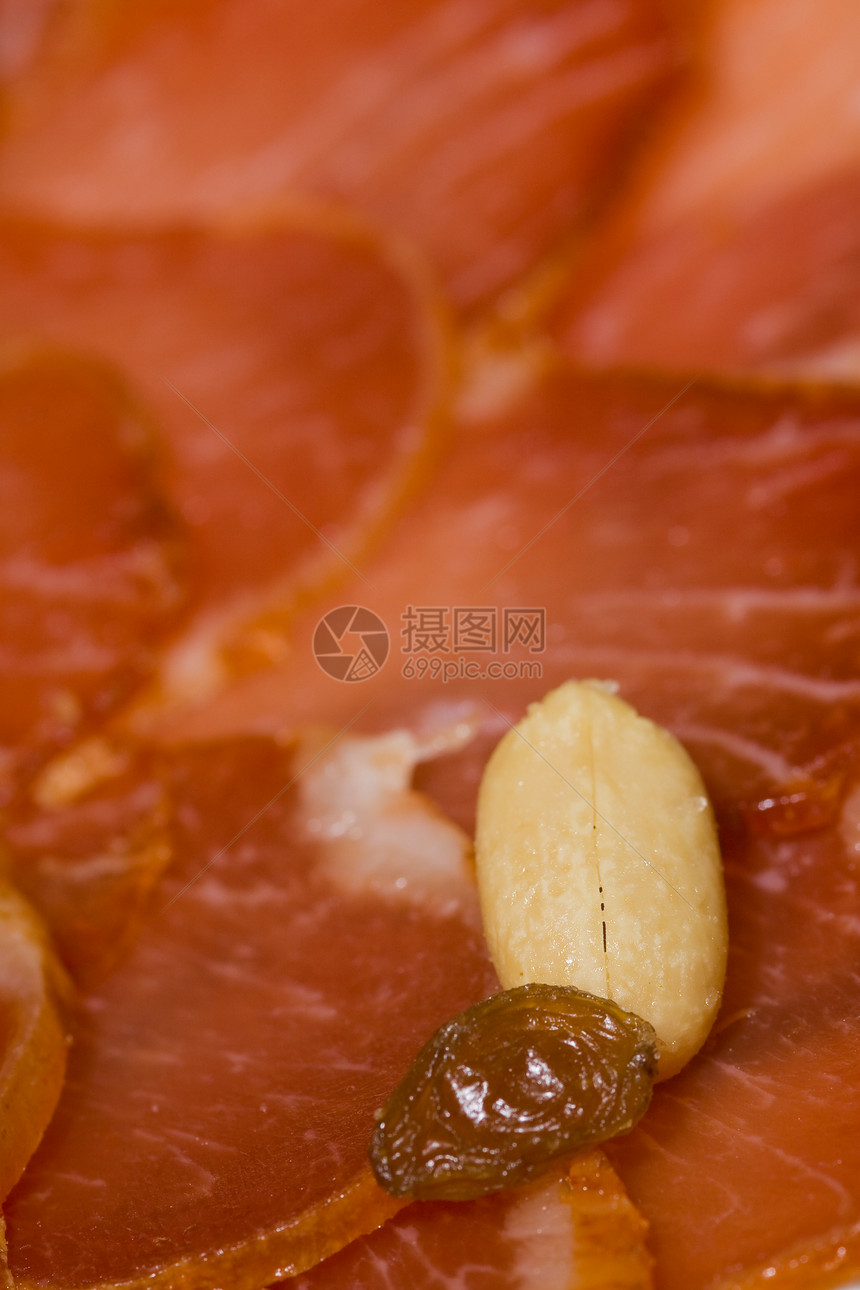 Iberian 猪肉肠腰部葡萄干花生美食红色猪肉食物营养图片