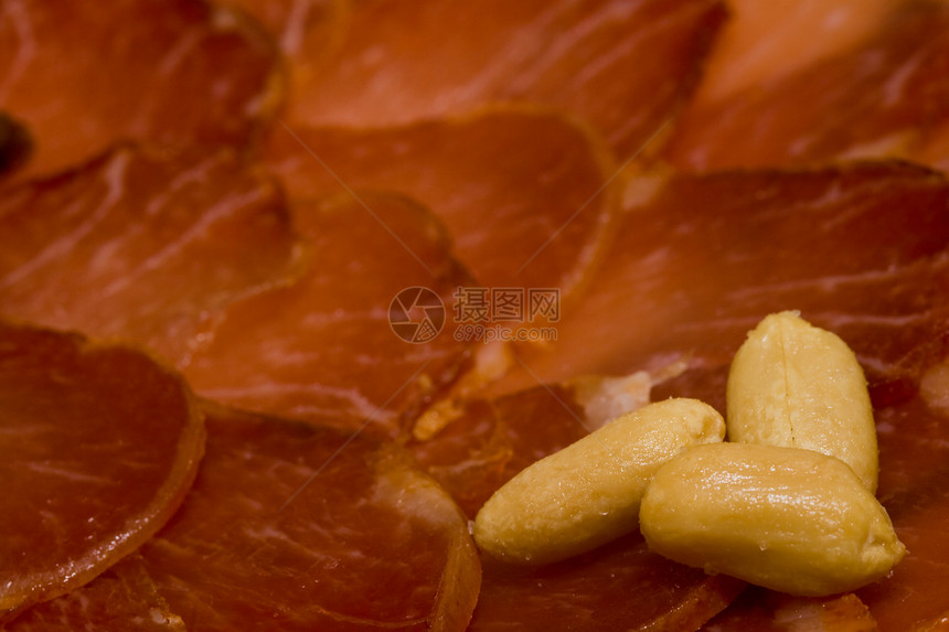 Iberian 猪肉肠营养美食猪肉红色食物花生腰部图片