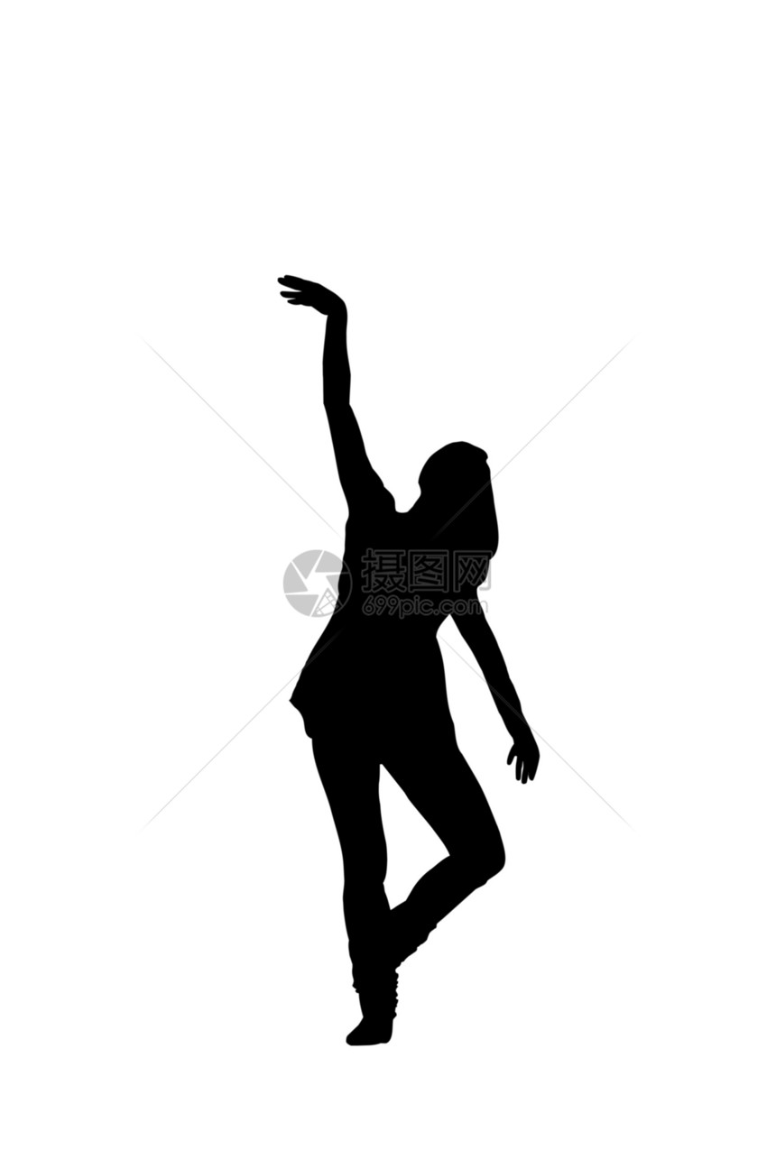 一个女孩在白色背景下跳舞的轮廓青年风仓音乐会学习派对伴奏音乐舞蹈图片