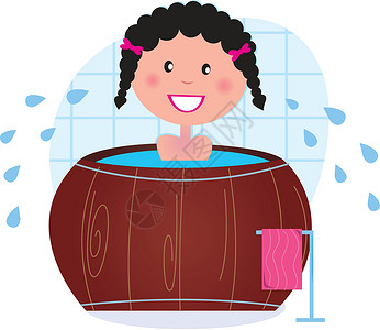 邮桶一个女人在桑拿洗完澡后浸泡在Wholpool/冷桶浴缸里插画