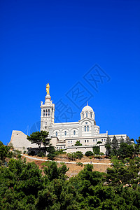 马赛市大教堂圣母会马赛祷告文化宗教地标圆顶历史文书教会艺术背景图片