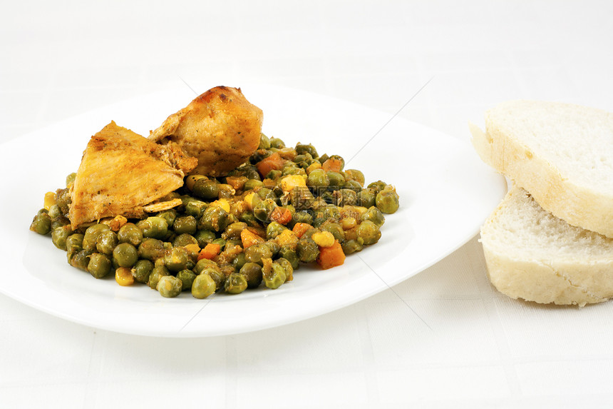 美食面包蔬菜玉米午餐绿色盘子健康图片