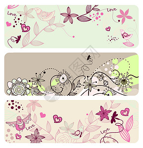 可爱的矢量花纹横幅装饰品风格叶子花园卡片框架植物网络装饰蓝色背景图片