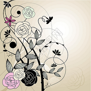 抽象的可爱花纹背景叶子装饰风格框架卡片植物卡通片季节插图装饰品背景图片