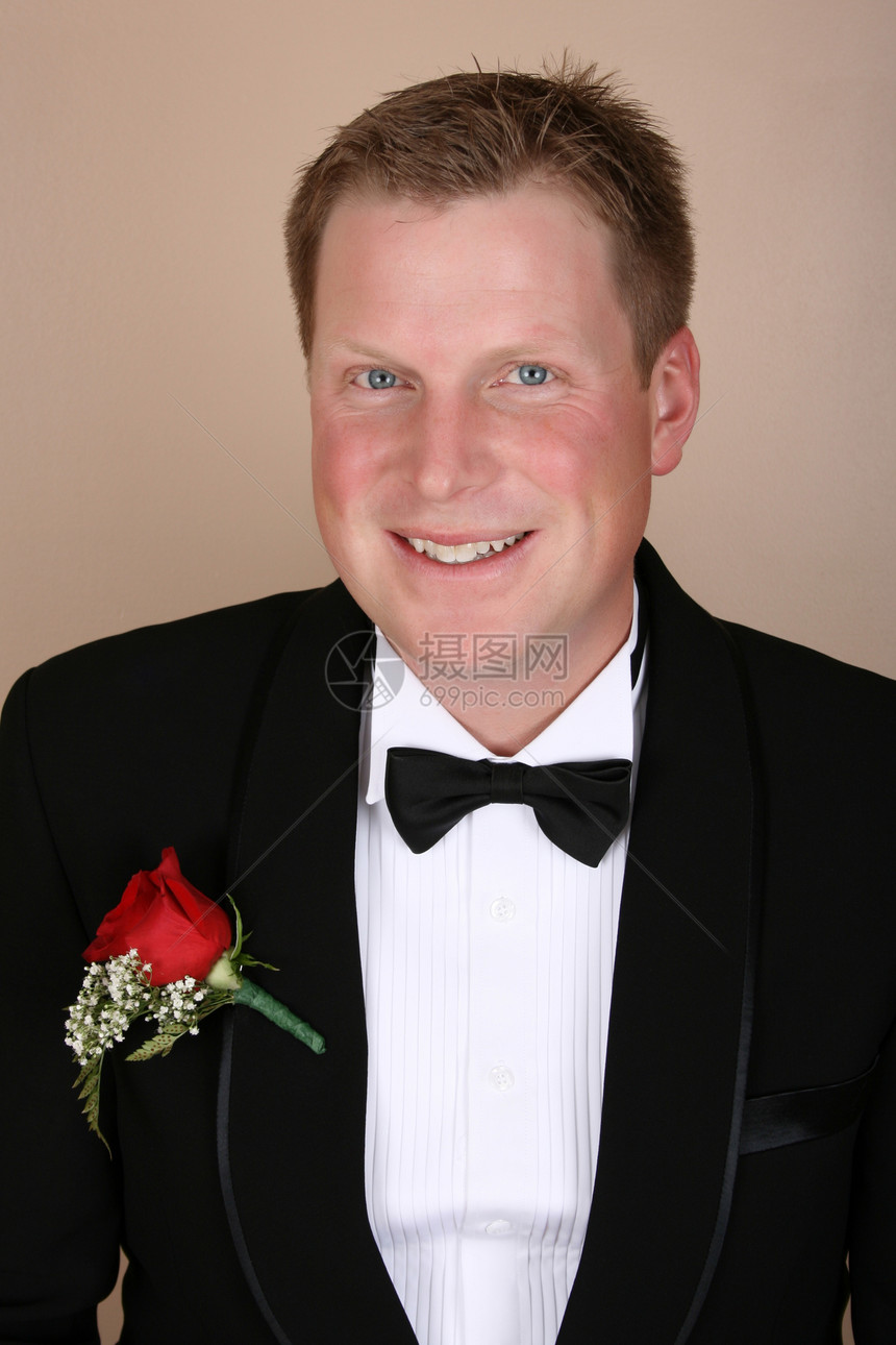 格室领结衣领婚礼婚姻庆典胸花套装红色丈夫玫瑰图片