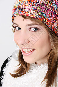冬季青少年衣服白色女孩女性化季节羊毛帽子背景图片