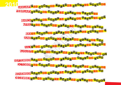 2010年世界杯2010年日历白色年度时间黑色红色黄色设计图片