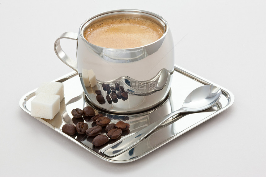 咖啡饮料立方体黑色杯子勺子金属材料棕色图片