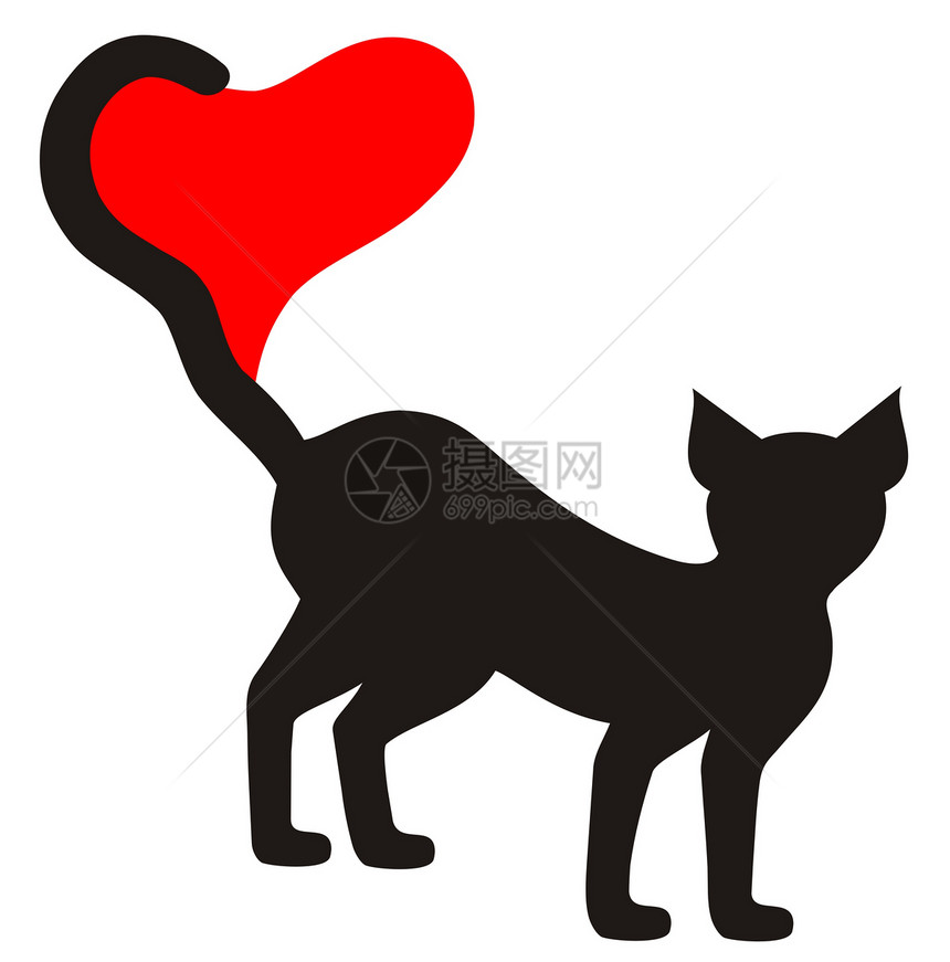 黑猫黑色插图白色红色宠物标识小猫图片
