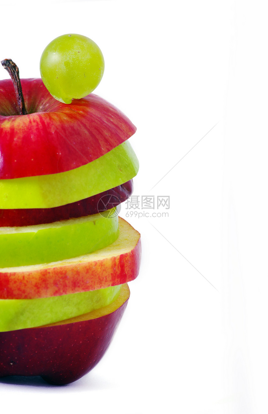 苹果切片由红绿相顶的红色和绿色组成食物饥饿果味营养市场小路小吃团体杂货水果图片