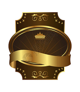 皇冠徽章标签金金皇冠印在带角的黑色背景上包装滚动磁带横幅装饰品框架金子证书徽章插图插画