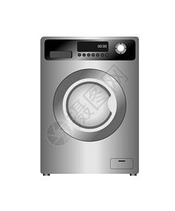 家庭空巢化新洗衣机在白色上被隔开的现实化图解消费者玻璃电子产品黑色机器家庭洗衣店垫圈插图家务设计图片