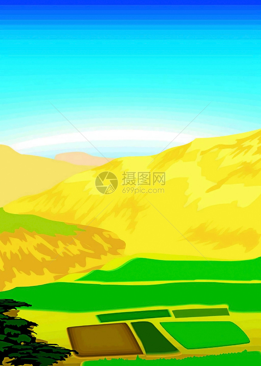 向量 风景山脉插图天空黄色种植免费相片农田照片蓝色图片