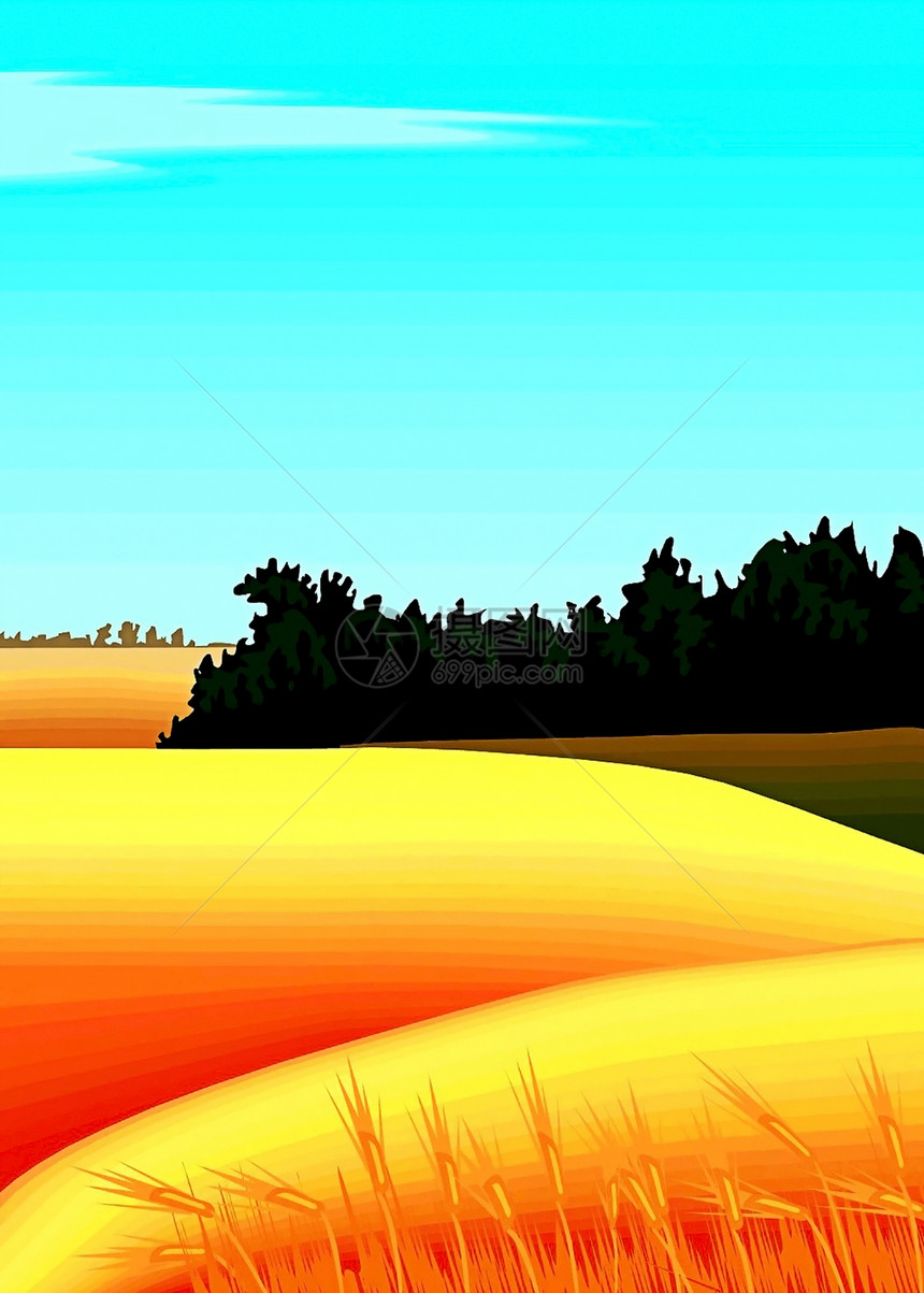 向量 风景照片规划插图金色收获天空草原免费场地相片图片