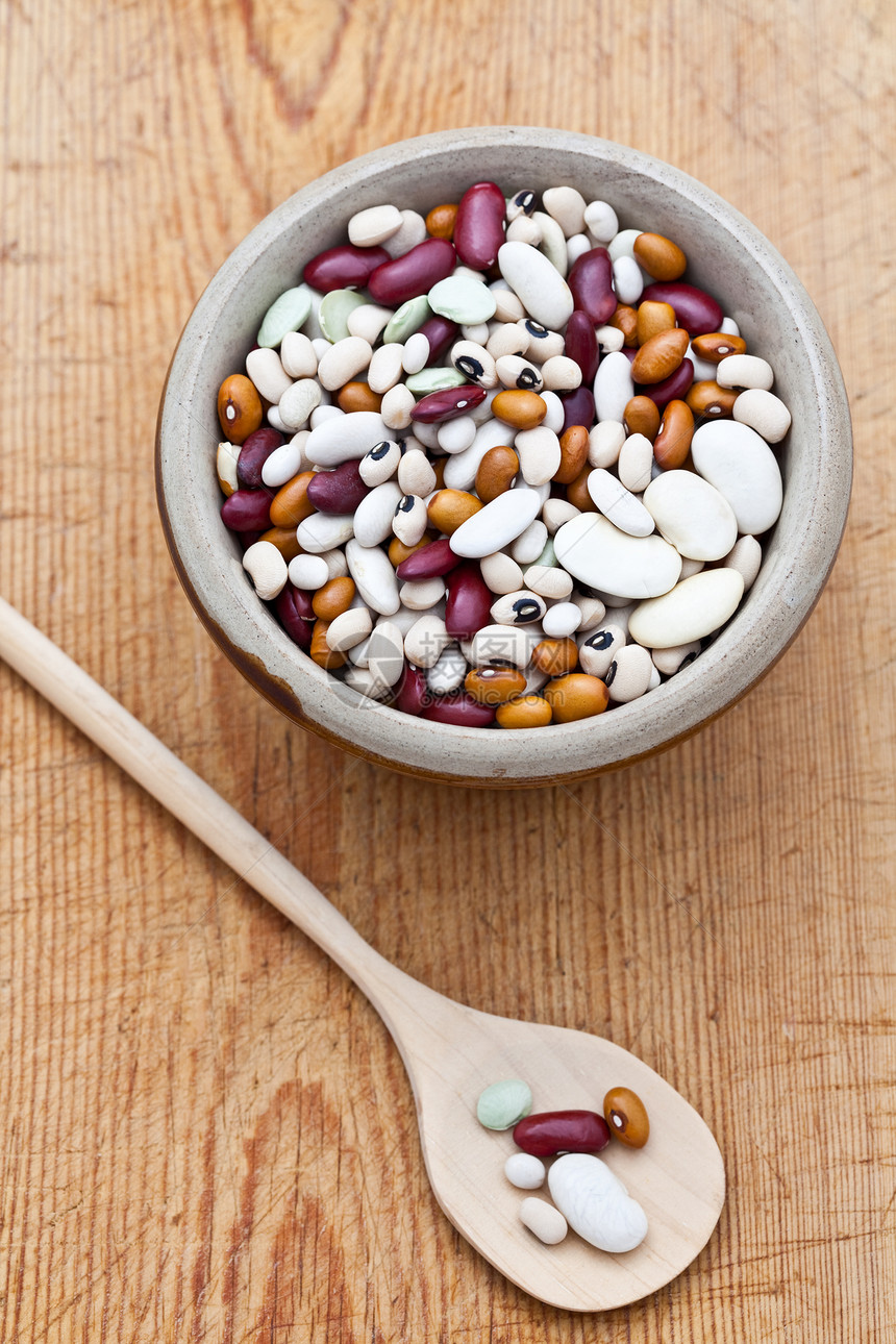 混合干豆菜豆宏观刀具食物纤维盘子勺子圆形生物营养图片