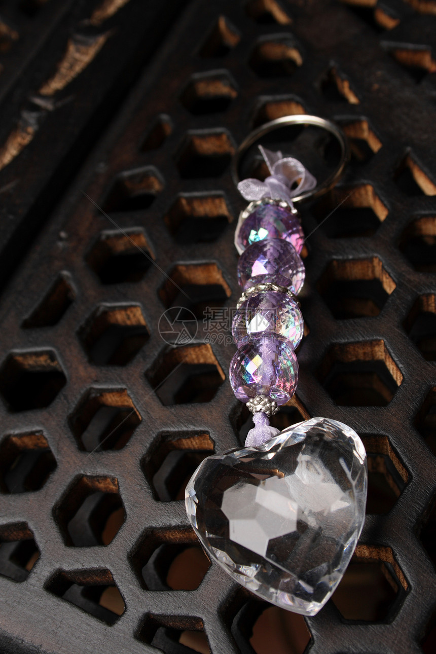 紫心礼物珠子水晶蕾丝钥匙链丝带钥匙圈展示雕刻玻璃图片