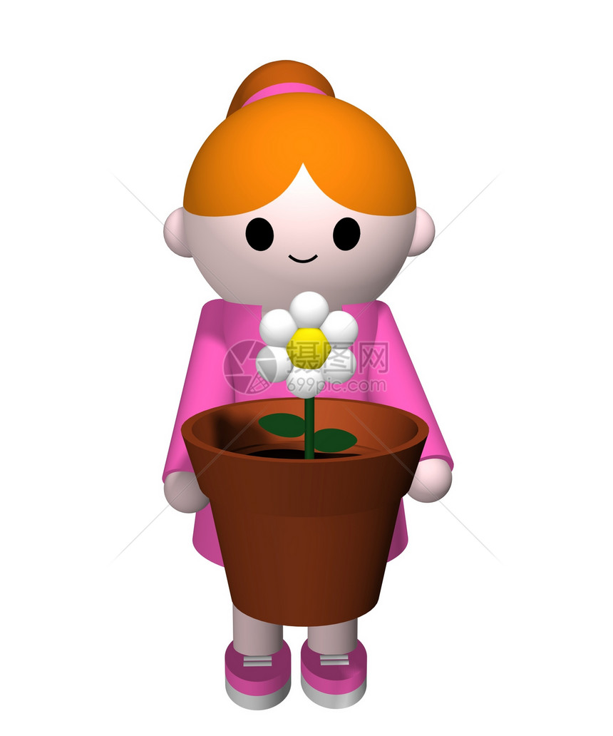 花花女插图女孩植物礼物女性孩子展示园艺图片