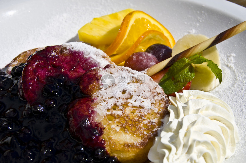 波希米亚式照片饼子水平奶油橙子早餐食物香蕉蜂蜜水果图片