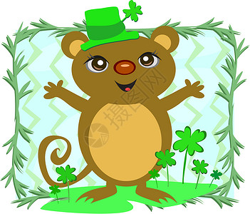 绿色帽子小熊圣帕特里克日落鼠与帽子和衣帽插画