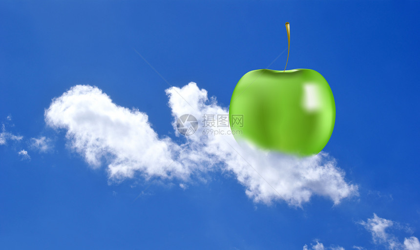 白雪云上的绿苹果卫生健康天空保健生活食物绿色棕色蓝色药品图片