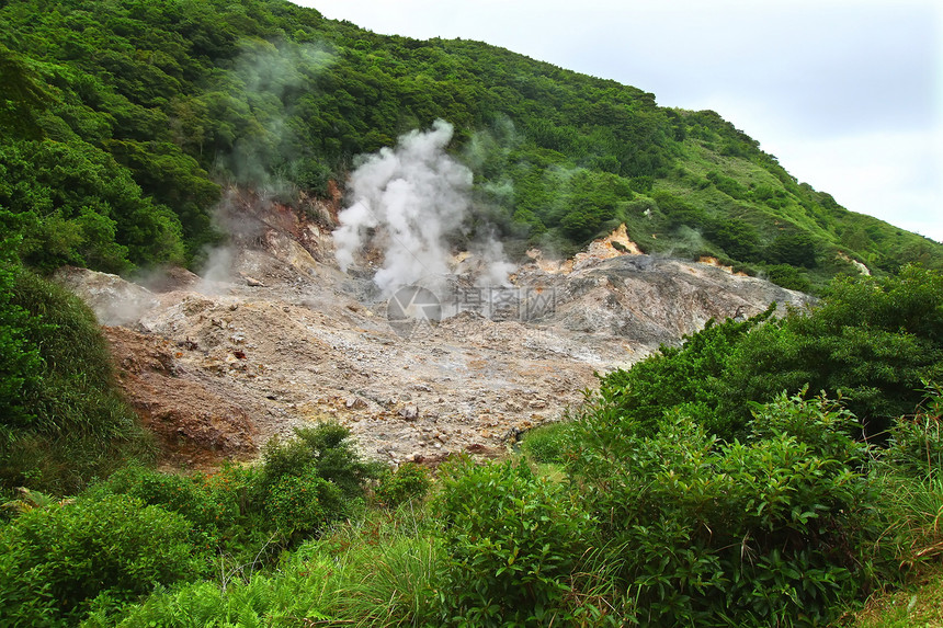 硫磺泉  圣卢西亚地热绿色蒸汽活动丘陵火山弹簧图片