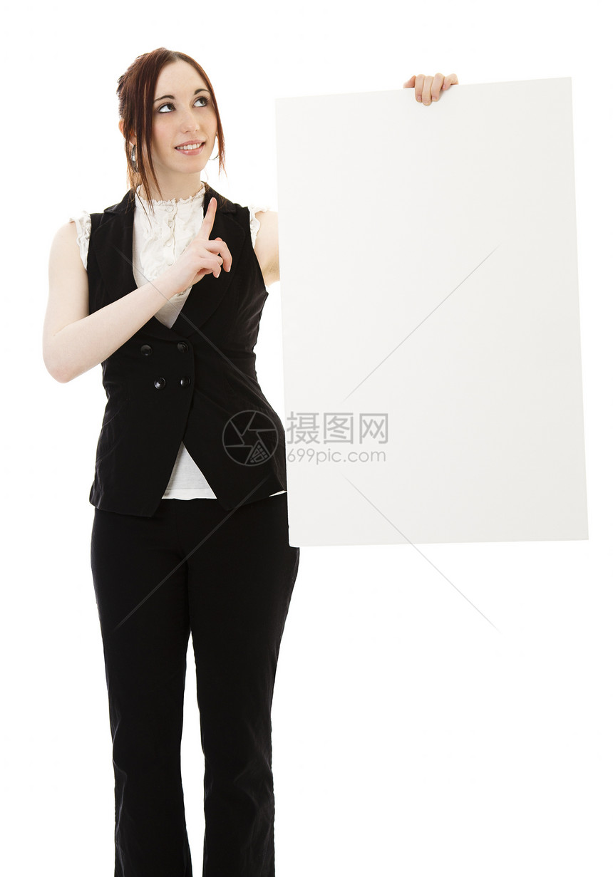 往上走木板工人女士工作卡片白色广告牌营销空白商业图片
