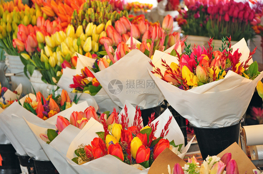 郁金香包花园花束园艺市场花瓣粉色植物群黄色植物花朵图片