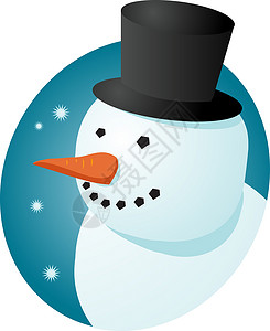 戴帽子雪人微笑的雪人男人季节性快乐插图寒冷雪花蓝色礼帽背景