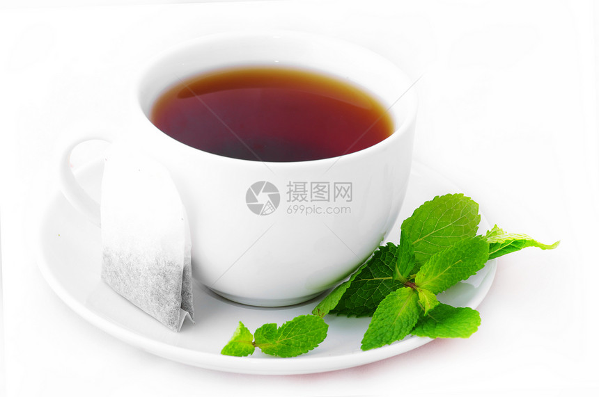 黑茶杯加薄荷绿色食物药品早餐玻璃液体白色杯子草本草本植物图片